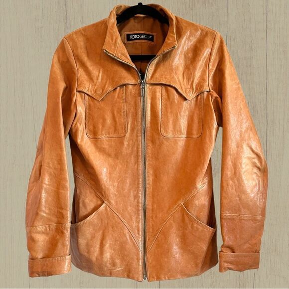 Vintage leather jacket fitted camel colour - Picture 5 of 13